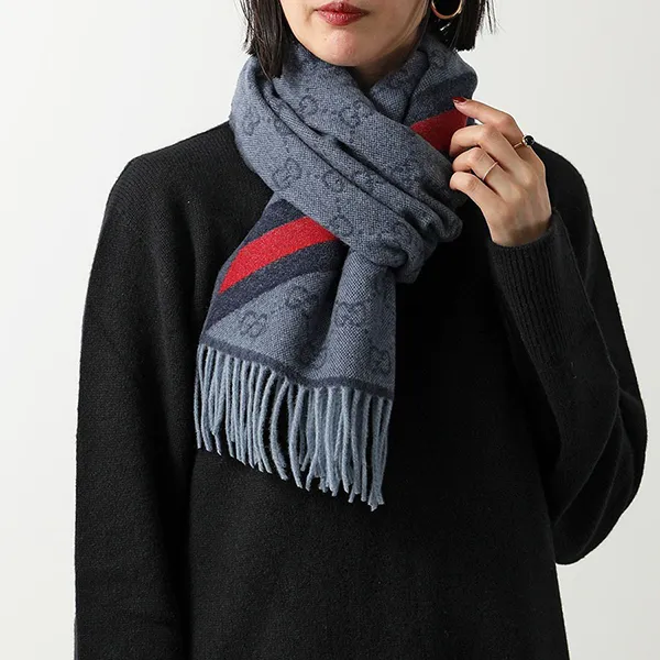 Khăn Quàng Cổ Gucci GG Web Wool Scarf 570603 3G200 4068 Màu Xanh