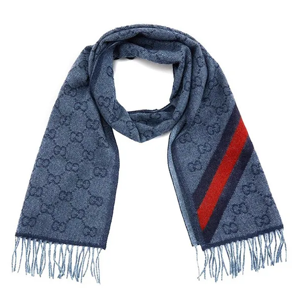 Khăn Quàng Cổ Gucci GG Web Wool Scarf 570603 3G200 4068 Màu Xanh