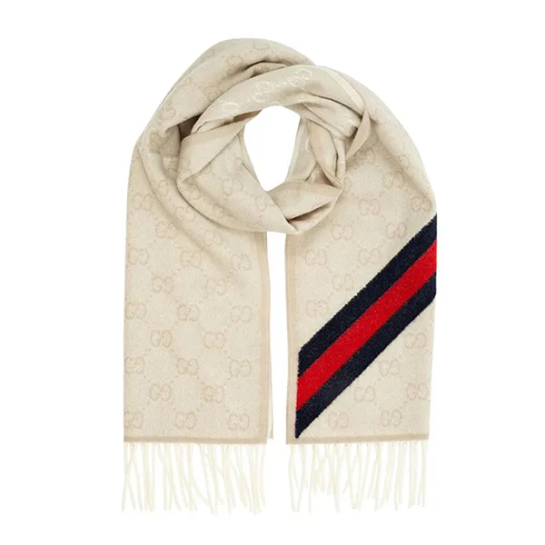 Khăn Quàng Cổ Gucci GG Web Wool Scarf 570603 3G200 9568 Màu Beige