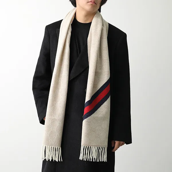 Khăn Quàng Cổ Gucci GG Web Wool Scarf 570603 3G200 9568 Màu Beige