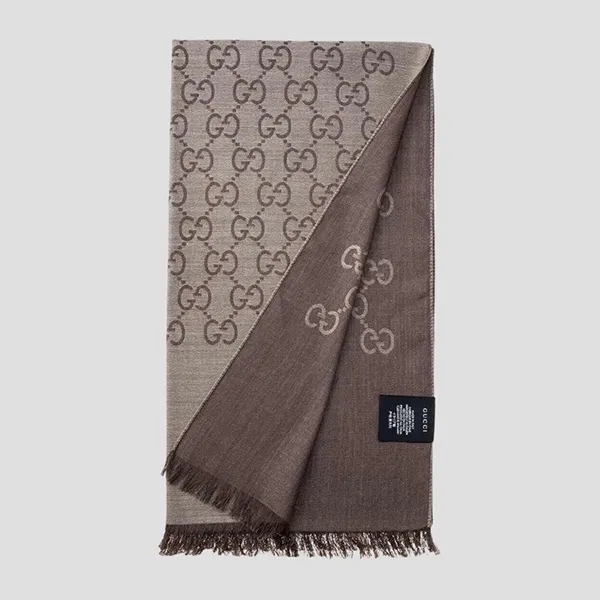Khăn Quàng Cổ Gucci Muffler Stole GG Pattern Scarf Dark Brown 165904 3G646 9664 Màu Xám Nâu