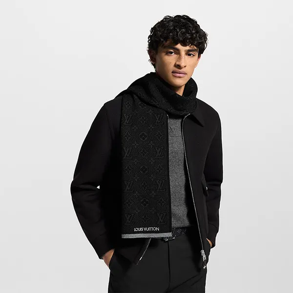 Khăn Quàng Cổ Louis Vuitton LV Echarpe My Monogram Eclipse Scarf M73468 Màu Đen Xám