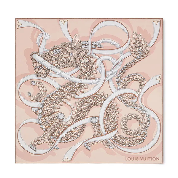 Khăn Lụa Nữ Louis Vuitton LV Precious Dragon Square 90 M79165 Màu Hồng Nhạt