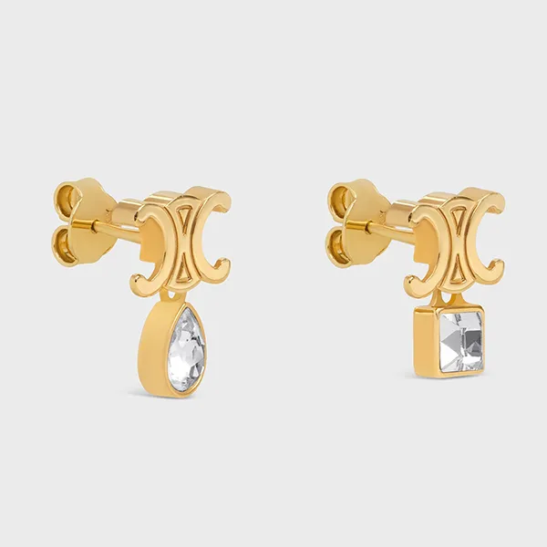 Khuyên Tai Nữ Celine Triomphe Twinkle Earrings In Strass And Brass 461VK6BRS 35OR Màu Vàng