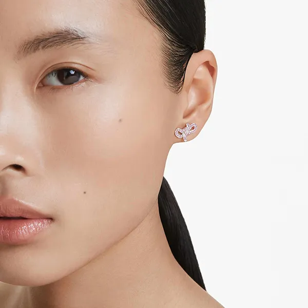 Khuyên Tai Nữ Swarovski Lifelong Bow Stud Earrings Bow, Pink, Rhodium Plated 5723557 Màu Bạc Hồng