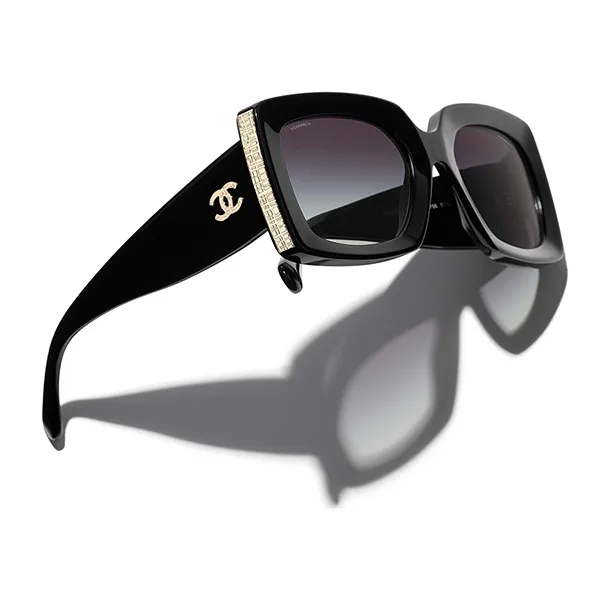 Kính Mát Chanel 0CH5435 C622S6 Black Gold Grey Sunglasses Màu Đen