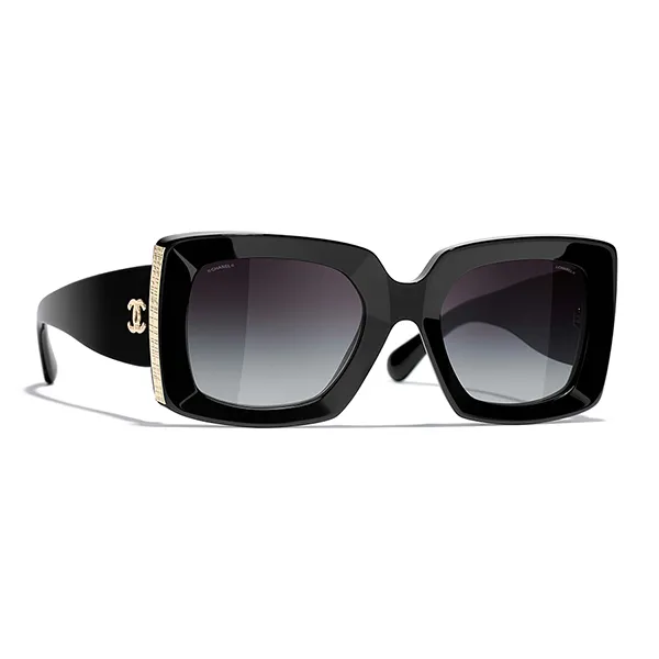 Kính Mát Chanel 0CH5435 C622S6 Black Gold Grey Sunglasses Màu Đen