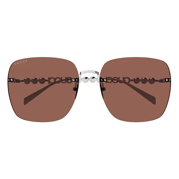 Kính Mát Nữ Gucci GG1923SA 002 Shiny Silver Brown Sunglasses Màu Nâu Bạc