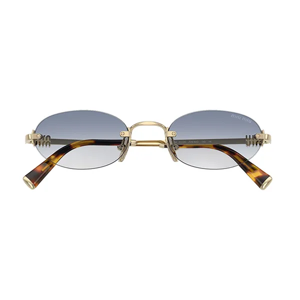 Kính Mắt Nữ Miu Miu MU A54S ZVN80O Pale Gold Oval Sunglasses Màu Xanh Vàng