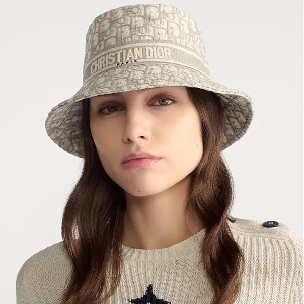 Mũ Dior Oblique Small Brim Bucket Hat Màu Trắng Xám Size 57