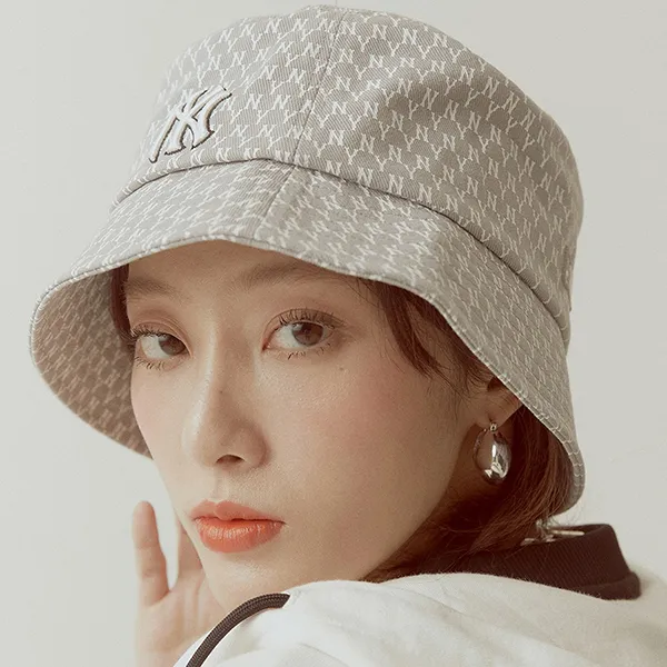 Mũ MLB Basic Monogram Bucket Hat New York Yankees 32CPH2111-50M Màu Xám Size 57