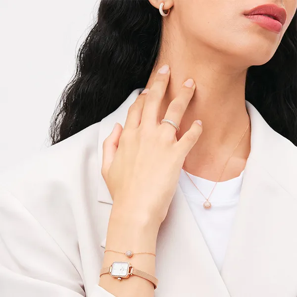 Nhẫn Daniel Wellington Đính 190 Viên Đá Cubic Zirconia - Pavé Crystal Ring Rose Gold Màu Vàng Hồng Size 50