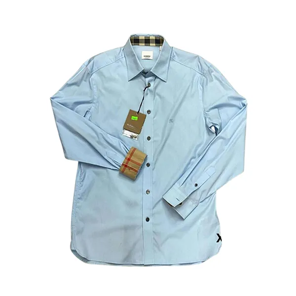 o Sơ Mi Nam Burberry Light Blue With Logo Embroidered Màu Xanh Nhạt Size XS