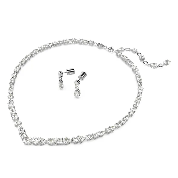 Set Dây Chuyền + Khuyên Tai Nữ Swarovski Mesmera Set Mixed Cuts, White, Rhodium Plated 5674306 Màu Trắng