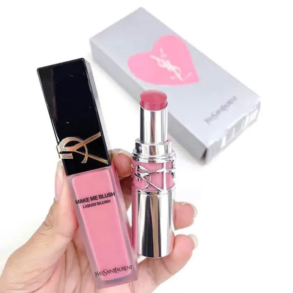 Set Son Dưỡng Và Phấn Má Hồng Yves Saint Laurent YSL (Loveshine Wet Shine 44 Nude Lavallière + Make Me Blush 44 Nude) Màu Hồng Nude