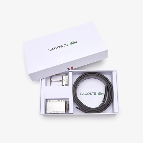 Set Thắt Lưng Nam Lacoste Men's 2-Buckle Belt Smooth Leather RC4060 Màu Đen Size 100