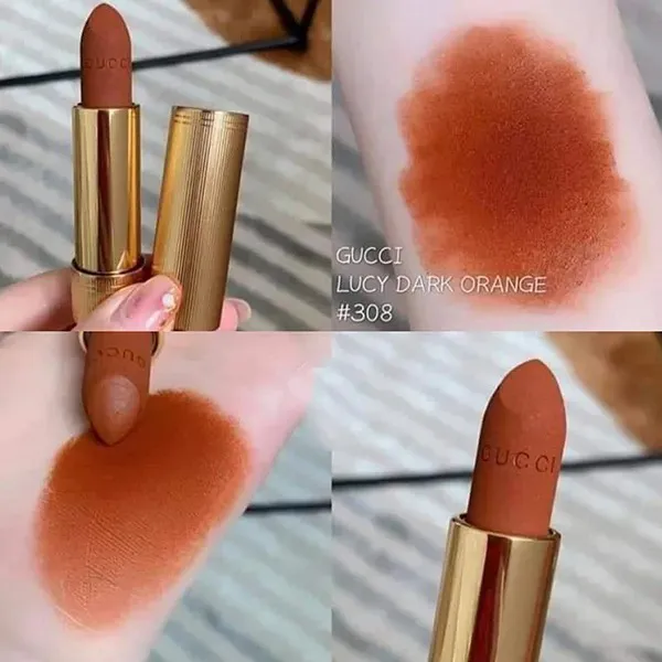 Son Gucci Orange Matte 308 Lucy Dark Màu Cam Gạch