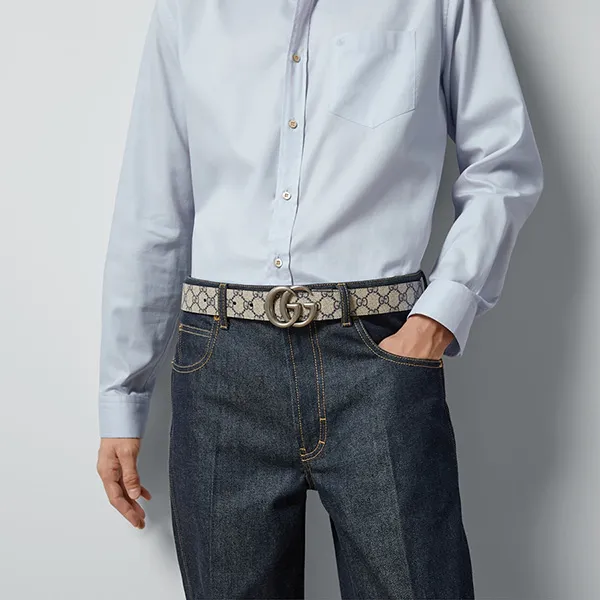 Thắt Lưng Nam Gucci GG Marmont Reversible Belt Màu Xanh Be Size 85