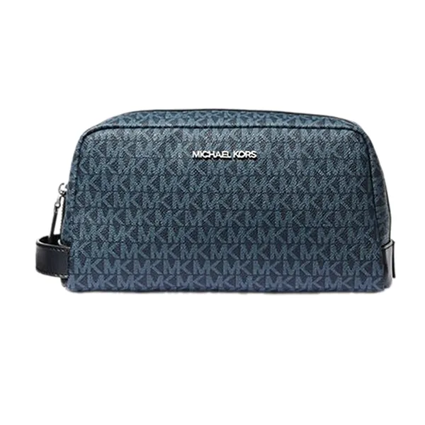 Túi Cầm Tay Michael Kors MK Signature Logo Travel Kit Toiletry Bag 37F4LTRV1B Màu Xanh Blue