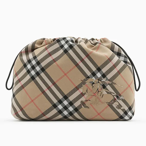 Túi Cầm Tay Nam Burberry Check Drawstring Pouch Màu Be