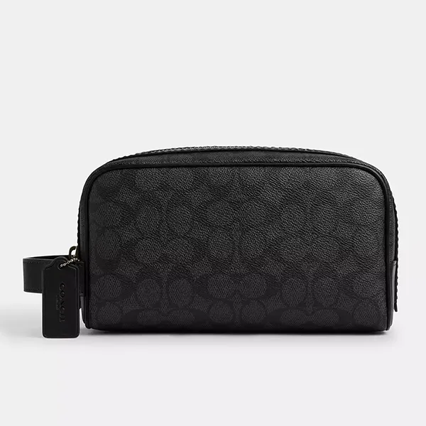 Túi Cầm Tay Nam Coach Small Travel Kit In Signature Canvas CAR15 Màu Đen Xám