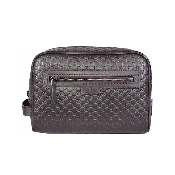 Túi Cầm Tay Nam Gucci Micro GG Guccissima Leather Toiletry Bag For Men Brown Màu Nâu Đen