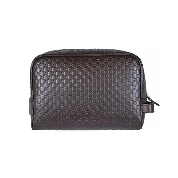 Túi Cầm Tay Nam Gucci Micro GG Guccissima Leather Toiletry Bag For Men Brown Màu Nâu Đen