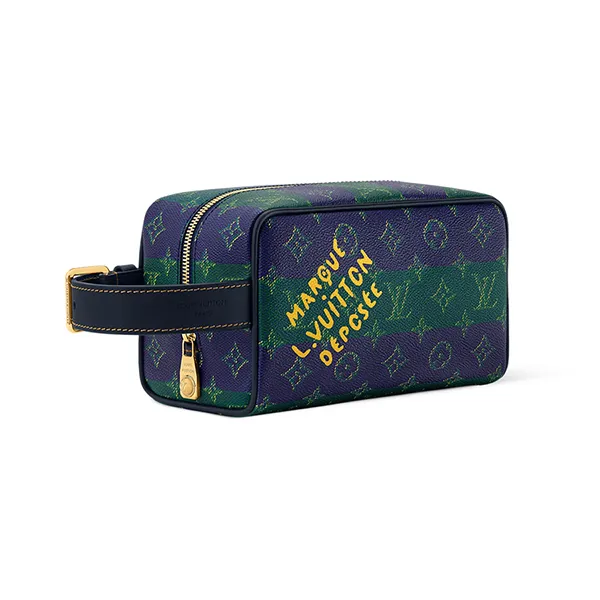 Túi Cầm Tay Nam Louis Vuitton LV M25902 Locker Dopp Kit Phối Màu Xanh