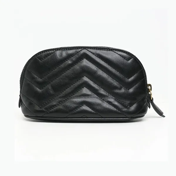 Túi Cầm Tay Nữ Gucci GG Marmont Cosmetic Case Quilted Leather Ladies Màu Đen
