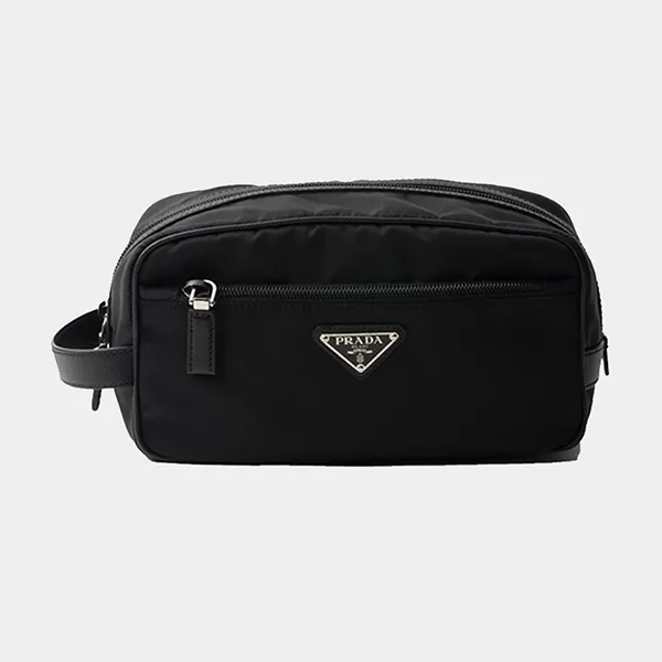 Túi Cầm Tay Prada Re-Nylon And Saffiano Leather Travel Pouch Màu Đen