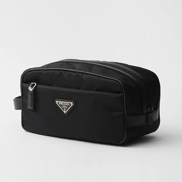 Túi Cầm Tay Prada Re-Nylon And Saffiano Leather Travel Pouch Màu Đen