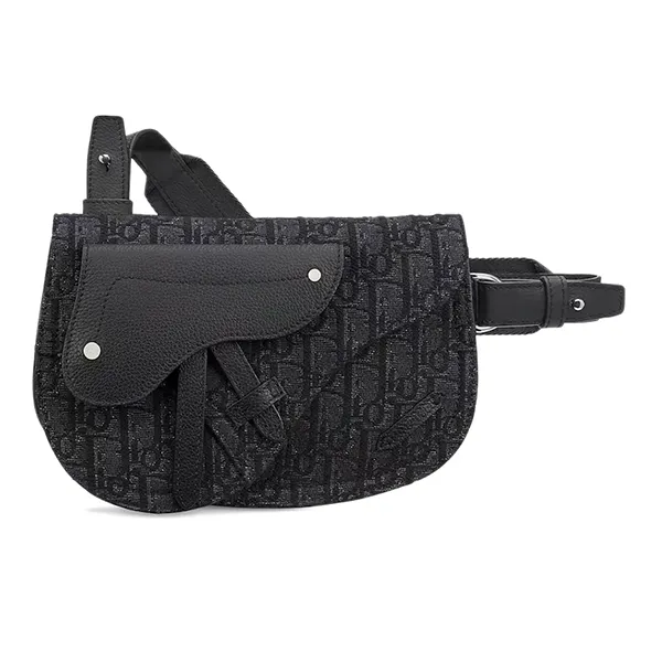 Túi Đeo Chéo Nam Dior Saddle Pouch Dior Oblique Jacquard Black 1ADPO095YKY H00N Màu Đen