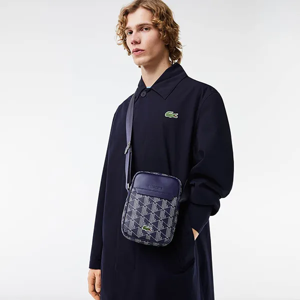 Túi Đeo Chéo Nam Lacoste Pique Leather NH4482BG M83 Màu Xanh Navy