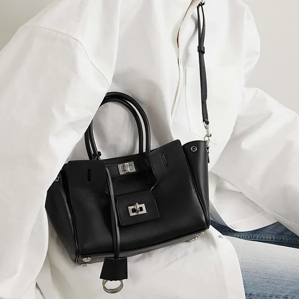 Túi Đeo Chéo Nữ Balenciaga Carry All Bel Air Mini Leather Tote Màu Đen
