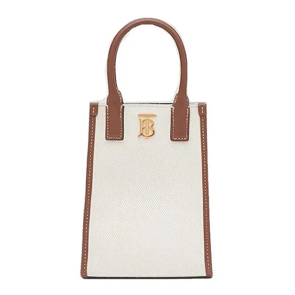 Túi Đeo Chéo Nữ Burberry Canvas Leather Micro Frances Tote Ecru Crossbody Bag 80524601 Màu Be Nâu