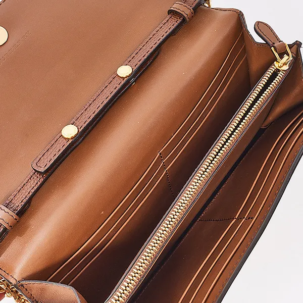 Túi Đeo Chéo Nữ Burberry Check Canvas & Brown Leather Henley Wallet On Chain Màu Nâu