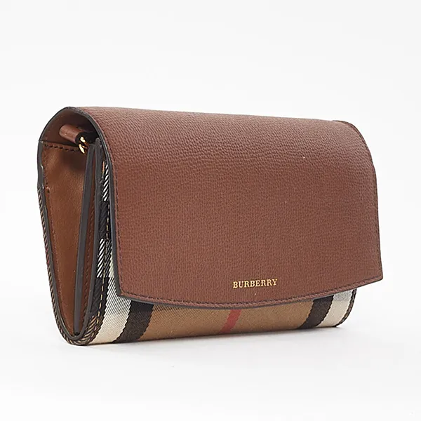 Túi Đeo Chéo Nữ Burberry Check Canvas & Brown Leather Henley Wallet On Chain Màu Nâu
