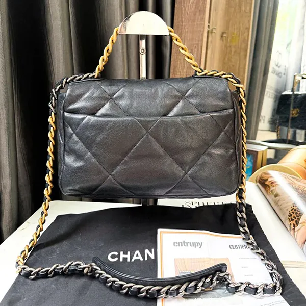 Túi Đeo Chéo Nữ Chanel Black Lambskin Leather Medium 19 Flap Bag Màu Đen