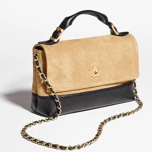 Túi Đeo Chéo Nữ Chanel Large Flap Bag With Top Handle Màu Đen Be