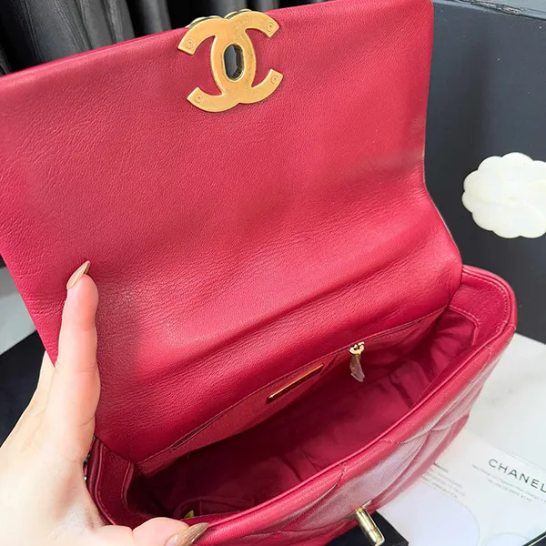 Túi Đeo Chéo Nữ Chanel Leather Medium 19 Flap Bag Handbags Red Màu Đỏ