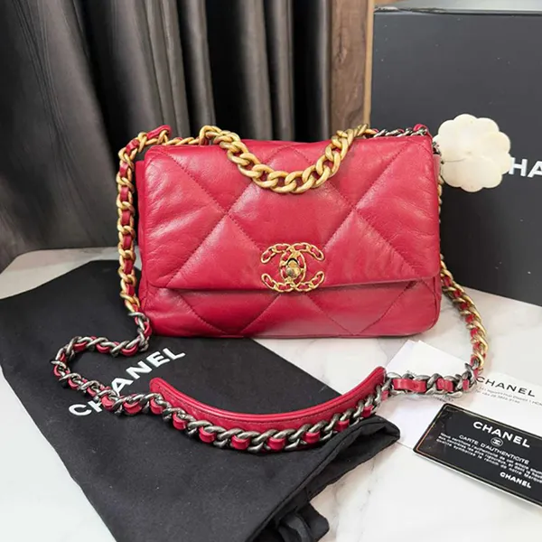 Túi Đeo Chéo Nữ Chanel Leather Medium 19 Flap Bag Handbags Red Màu Đỏ