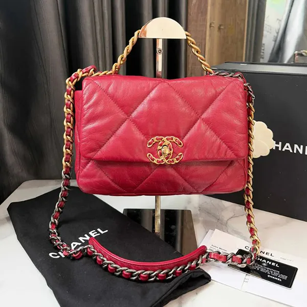 Túi Đeo Chéo Nữ Chanel Leather Medium 19 Flap Bag Handbags Red Màu Đỏ