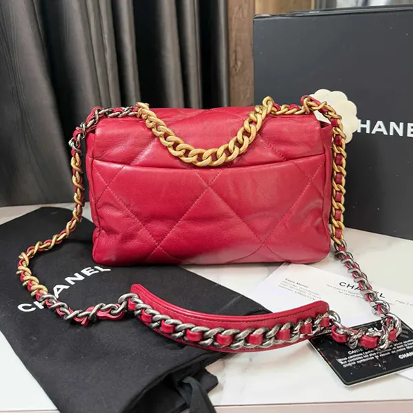 Túi Đeo Chéo Nữ Chanel Leather Medium 19 Flap Bag Handbags Red Màu Đỏ