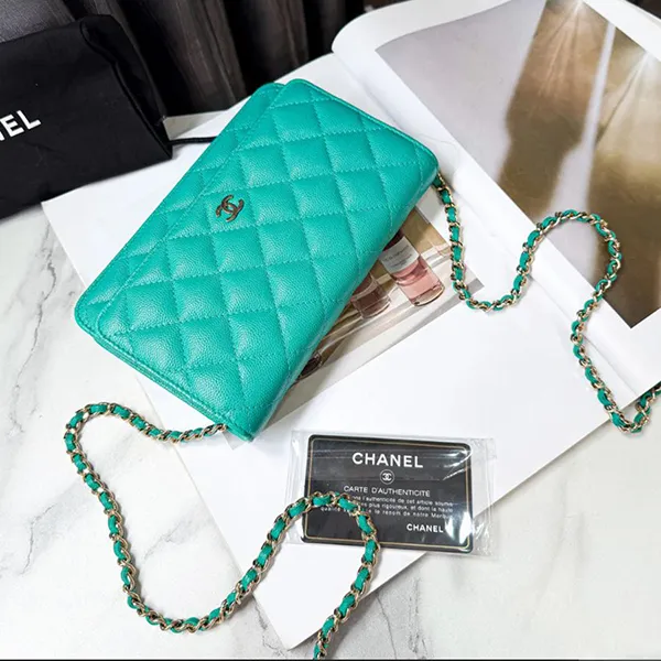 Túi Đeo Chéo Nữ Chanel Woc Quilted Caviar Leather 2 Ways Flap Bag Green Màu Xanh