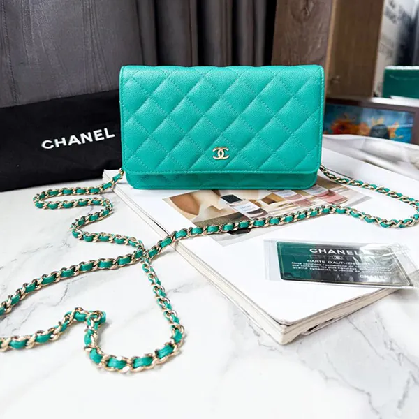 Túi Đeo Chéo Nữ Chanel Woc Quilted Caviar Leather 2 Ways Flap Bag Green Màu Xanh