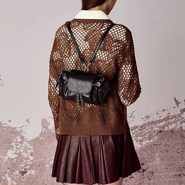 Túi Đeo Chéo Nữ Charles & Keith CNK Duo Quilted Two-Way Front Flap Backpack Backpack Black CK2-60782702 Màu Đen