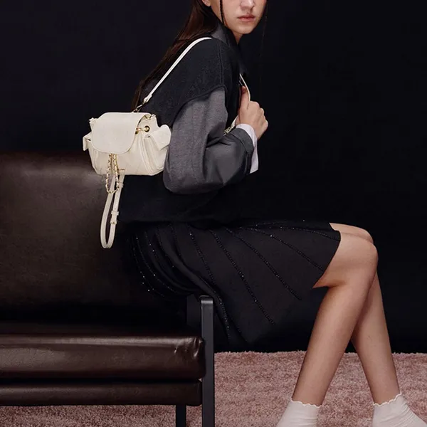Túi Đeo Chéo Nữ Charles & Keith CNK Duo Quilted Two-Way Front Flap Backpack Backpack Cream CK2-60782702 Màu Kem