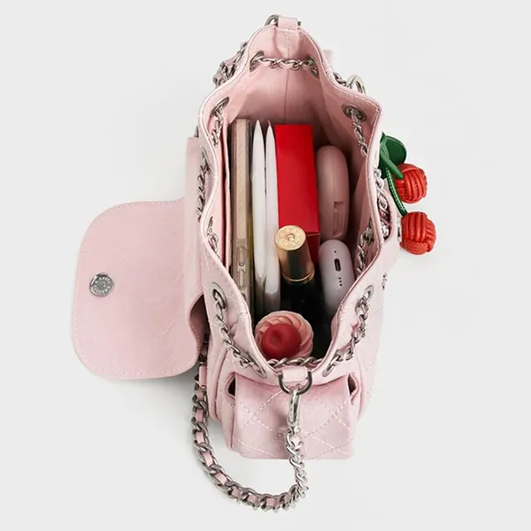 Túi Đeo Chéo Nữ Charles & Keith CNK Duo Quilted Two-Way Front Flap Backpack Cotton Candy Pink CK2-60782702 Màu Hồng