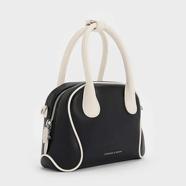 Túi Đeo Chéo Nữ Charles & Keith CNK Nelly Two-Tone Bowling Bag Multi CK2-30160242 Màu Đen/Trắng