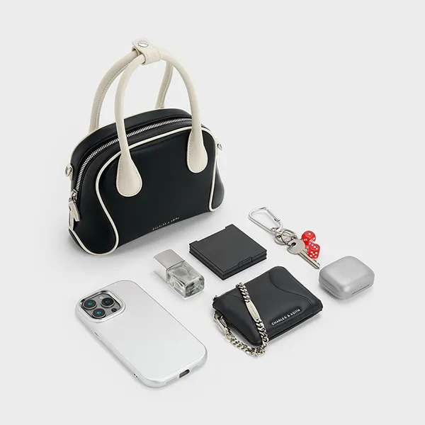 Túi Đeo Chéo Nữ Charles & Keith CNK Nelly Two-Tone Bowling Bag Multi CK2-30160242 Màu Đen/Trắng